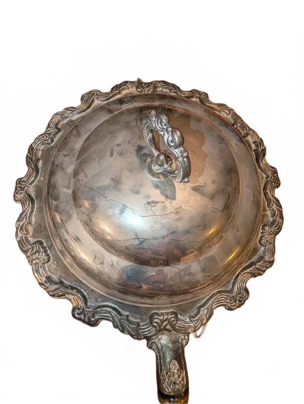 Vintage Silver Handled Covered Pan with Ornate Edge